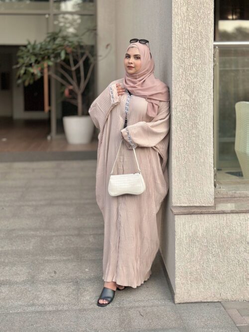 Nude Peach - Pleated Kaftan Abaya - Image 3
