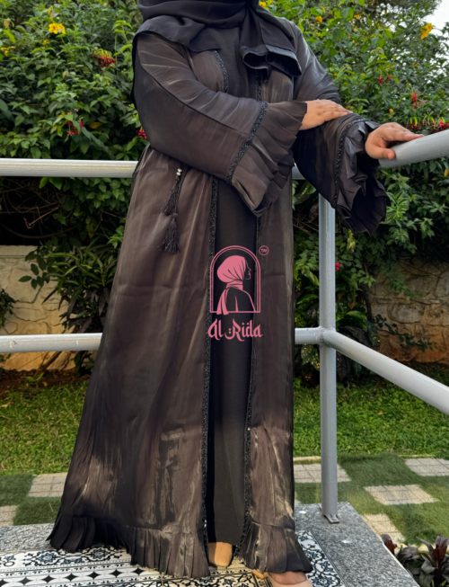 Black - Organza Frill Abaya - Image 3