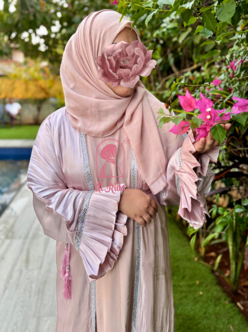 Pink - Organza Frill Abaya