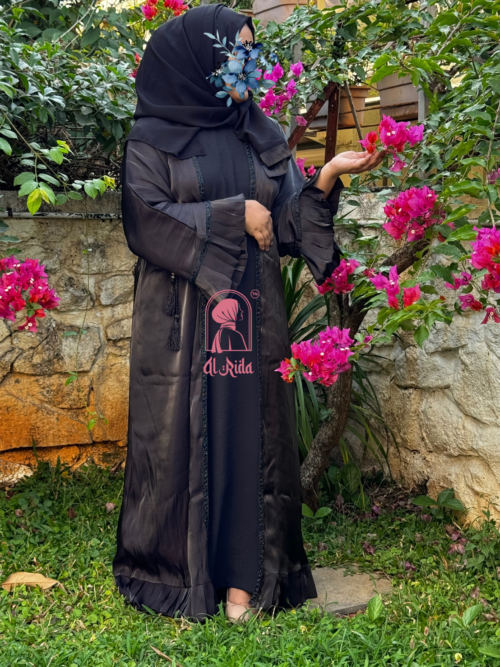 Black - Organza Frill Abaya - Image 2